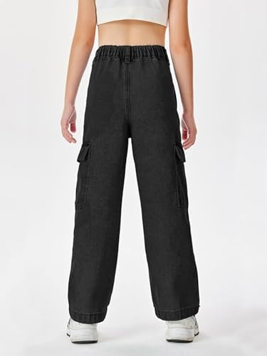 Image of ADBUCKS Stretchable High Rise Cargo Style Wide Leg Jeans for Girls II Girls Jeans
