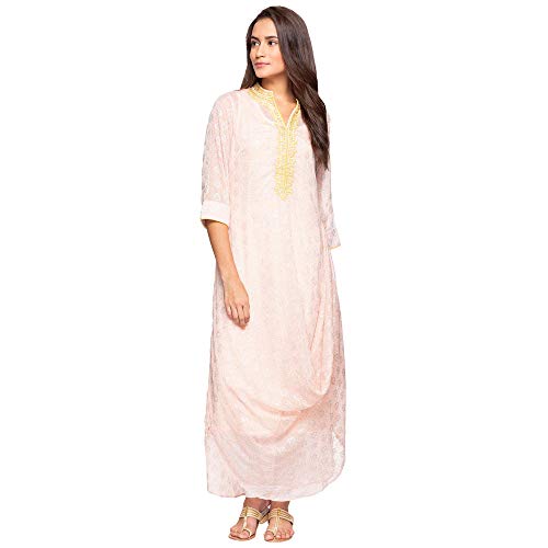 Image of BIBA Womens Mandarin Collar Printed Drape Side Kurta