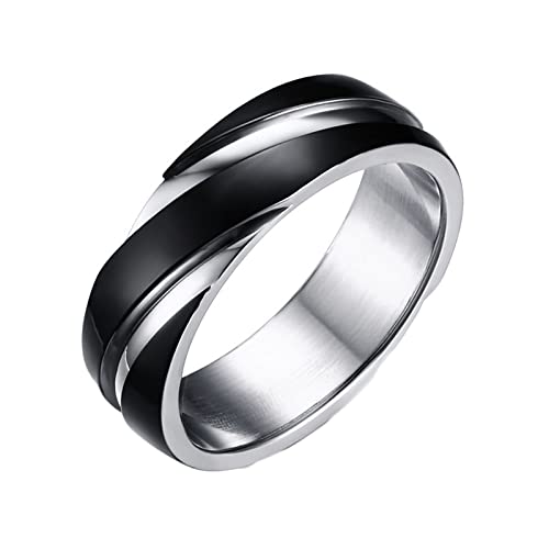 Homxi Anneau Acier Inoxydable Homme,Bicolore 6MM Bague Noir Argent Homme Bague Taille 62 Cover