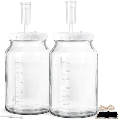 Absovetu 2x Groß Fermentierglas mit Luftschleuse - Breiter Mund 4 Liter Fermentier Set mit Gärventil und Gewicht für Kimchi Sauerteig Sauerkraut Kefir Gemüse