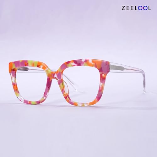 Image of Zeelool Glasses Frame for Women, Square Fashion Eyeglasses Eyewear Frame with Non-prescription Clear Lens & Spring Hinges ZJGA716969-08