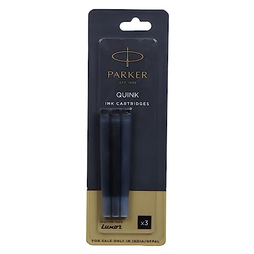 Parker Fountain Pen Quink Ink Cartridges | Black Color Ink | Pack of 3 | Quick-Drying Ink | Smooth, Precise Writing Refill Cartridge – Easy to Install for Parker Fountain Pens