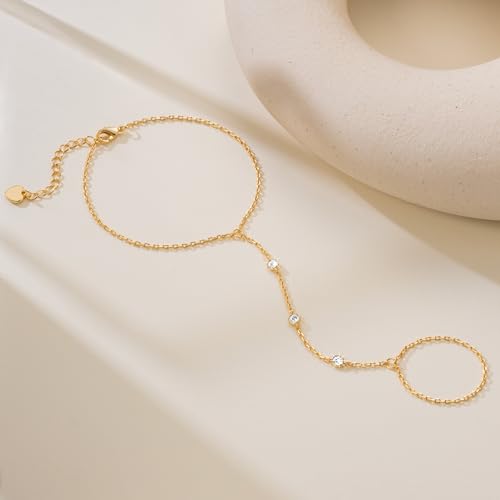Gold Bracelets for Women 14K Gold Bracelet for Women Hand Chain Bracelet for Womens Trendy with Cubic Zirconia and Brilliant with Extender Rings Bracelet Hand Chain for Womens3