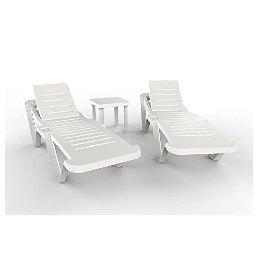 resol grupo garbar Master-Andorra Set 2+1 Tumbona-Mesa Auxiliar Exterior | jardín, terraza, balcón, Playa, Piscina | diseño, Ligero, apilable, reclinable, Ruedas, Posavasos | Blanco