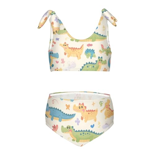 KLL Cute Cartoon Crocodile Alligator Girl 2 Piece Bikini Set Beach Swimsuit Swimming Suits Adjustable Shoulder Strap