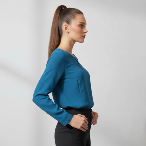 Image of BLACKSMITH Long Sleeve Key Hole Neck Formal Office Shirt for Women | Women Stylish Western Tops