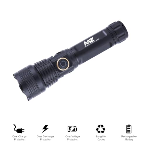 Image of Rechargeable Flashlight - 10000 Lumen High Power LED Torch, 1200M Long Beam, USB-C Charging, 10+ Hours Runtime, Adjustable Zoom Light for Camping, Hiking, Emergency, Outdoor Use (M931 Black)