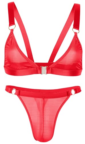 AIEOE Herren Sissy Kleidung Crossdresser Sexy Lingerie Set Gay Bh und Tanga Leicht Sissy Sets mit Ring XXL