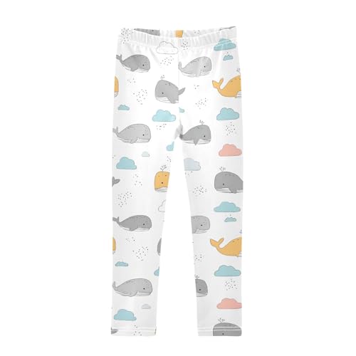 Cute Colored Whale Clouds Girls Leggings Ultra Soft Compression Yoga Gym Pants for Kids 4-10T