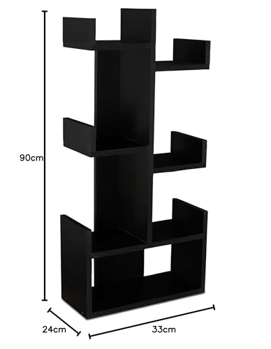Image of SBF Furniture Tree Bookshelf Floor Standing Bookcase Free Standing Multipurpose Storage Rack for Books Magazines Organizer Showcase DIY (KURTIZ - Black, KURTIZ)