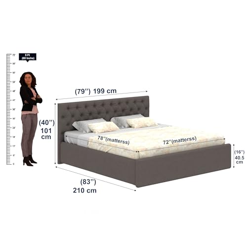 Image of Ganpati Arts Solid Sheesham Wood Upholstered King Size Bed with Box Storage and Tufted Headboard | Durable Wooden Double Bed Cot Palang for Bedroom, Hotels and Home Furniture (Grey-1 Year Warranty)