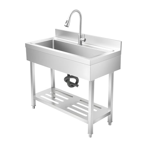 Stainless Steel Utility Sink, Freestanding Single Bowl Utility Sink with Storage Rack, Faucet,...