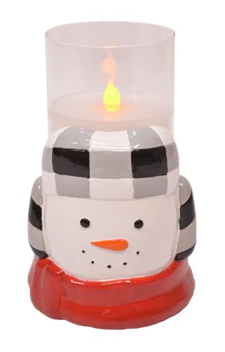 Image of Holiday Flameless Candle Holder Sleeve, with 6 Inch Glass LED Pillar Candle Included (Snowman)