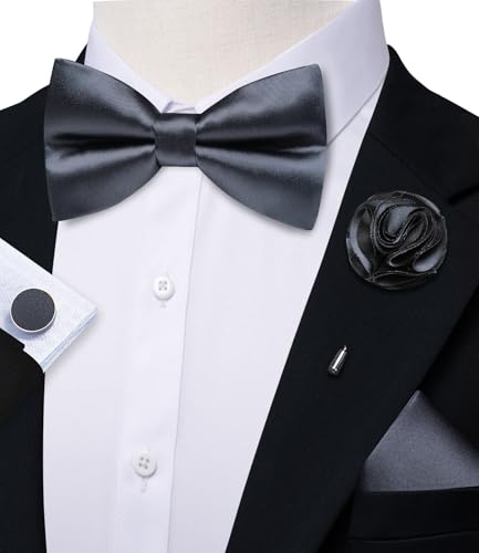 Image of Solid Color Bow Ties for Men Silk Pre-tied Tuxedo Bowtie Set 4PCS