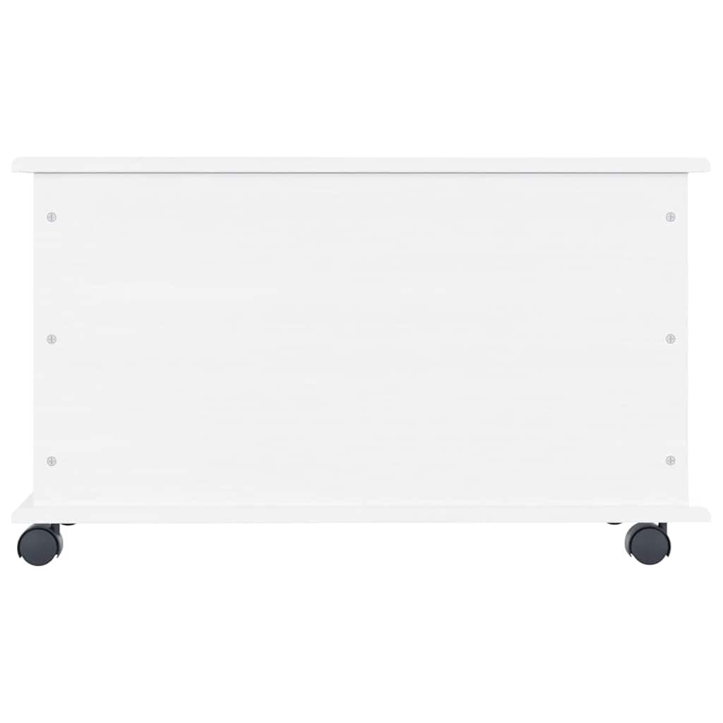 Truhe Mit Rollen ALTA Weiss 73x39,5x43 cm Massivholz Kiefer | 70 Liter Fassungsvermögen, Scharnierdeckel, Leichtgängige Rollen, Pflegeleicht mit feuchtem Tuch