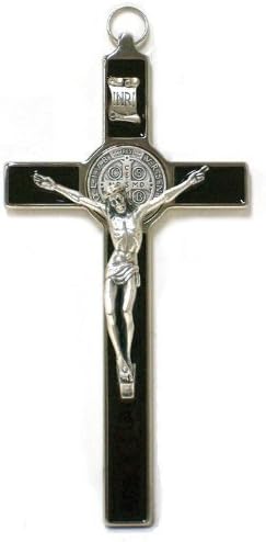 Saint Benedict Crucifix - All Metal with Inlaid Enamel and Silver Color Corpu...