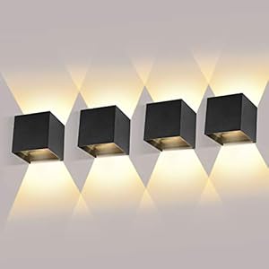LEDMO 4 Pack Applique Murale Interieur/Exterieur 12W Avec Angle de Faisceau Réglable Appliques Murales LED 3000K Blanc Chaud Lampe Murale Etanche IP65 Applique Noire pour Salon Chambre