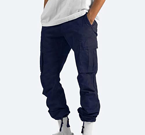 Muscularfit Mens Cargo Pants Elastic Waist Big and Tall Solid Multi Pockets Cotton Sweatpants Causal Plush Thickened Trousers4