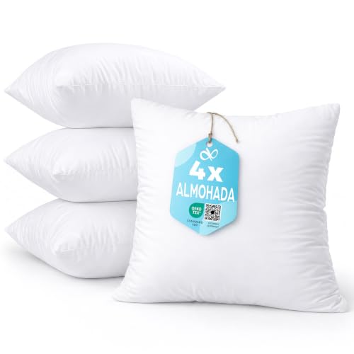 Flowen Relleno Cojín 45x45 cm – Fibra Siliconada Hipoalergénica Oeko Tex® – Mullido, Antialérgico e Indeformable – Costuras Reforzadas, Lavable a Máquina – Cojines Decorativos para Sofá – Pack 4
