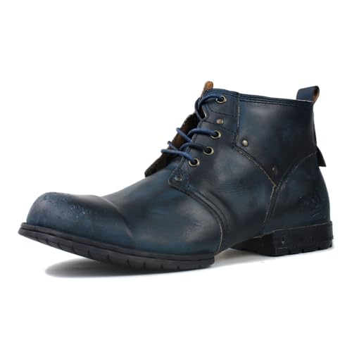 Image of OSSTONE Moto Boots for Men Fashion lace-up Leather Chukka Boots Casual Shoes OS-6015-2-retro-brown-US-R