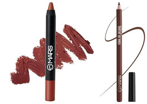 Image of MARS Long Lasting Crayon Lipstick up to 12 Hours Stay Matte Finish Waterproof Lip Crayon (3.5 gm) 10-Girl Power Matte Lip Liner One Swipe Smooth Long Lasting Lip Pencil (1.4gm) (14-CHOCO BUTTER)