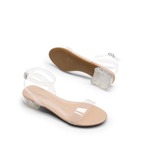 Image of DREAM PAIRS Women Black White Nude Clear Sandals Low Heel Dressy Sandals Ankle Strap Open Toe Chunky Block Heeled Summer Classic Comfortable Flat Shoes