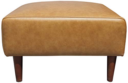 Amazon Brand – Rivet Ava Mid-Century Modern Leather Ottoman, 25.6"W X 15.7"H, Caramel #TOP3