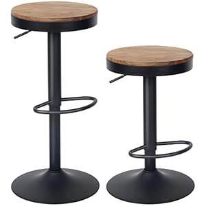 Kidol & Shellder barkrukken houten zitting, set van 2,360° draaibare krukken, verstelbare barkrukken bar hoogte, vintage…