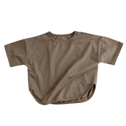 Camisetas de manga corta para niños, holgadas, de algodón, transpirables, cuello redondo, lisas, para verano, ligeras, holgadas, de polietileno, para la escuela, para vacaciones, vacaciones, caqui, 1