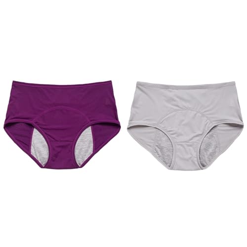 2 piezas ropa interior para mujeres a prueba de fugas algodón pernoctación menstrual bragas bragas cintura alta a prueba de fugas protección bragas esquí ropa interior hombre azul, gris, 3XL