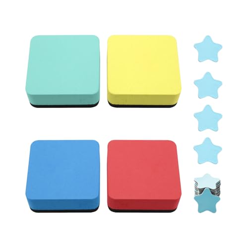 4 Chiffons De Nettoyage Carrés Et 20 Aimants Étoiles, Chiffons De Nettoyage Éponge, Accessoires D'Effacement, Adaptés À La Maison, Au Bureau, À L'École