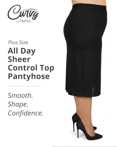 Image of MeMoi Plus Size Curvy Control Top Pantyhose for Women, Comfortable Sheer Pantyhose, Lightweight Womens Stockings, Sizes 1X-QP