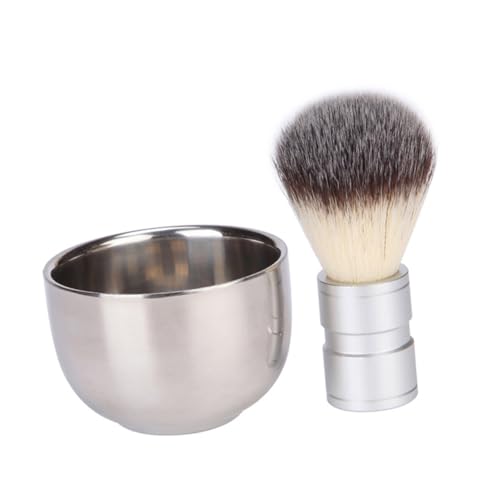 Beatifufu 2pcs Men's Beard Brush Cleaning Kit Stainless Steel Bowl Nylon Brush for Gentle Facial Cleansing