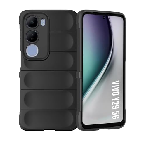 Image of Liquid Silicon Back Cover Case for Vivo Y29 5G Shockproof Military Grade Protection with Shockproof 10X Bumpers Micro-Fibre Cloth On Inner Side for Vivo Y29 5G - Black