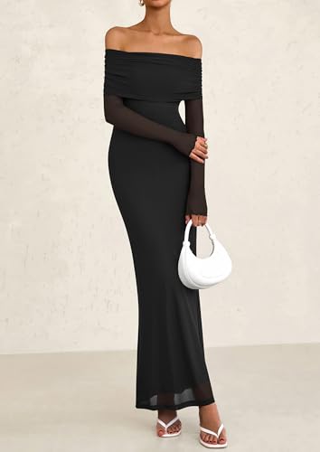 PRETTYGARDEN Fall Dresses for Women 2025 Elegant Off The Shoulder Long Sleeve Formal Wedding Guest Bodycon Maxi Dress4