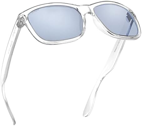 JFXQDR Square Polarized Sunglasses for Men Women, Fashion Retro Fishing Running Driving Sun Glasses UV400 Protection RFS8201 (Clear Frame Mirrored Silver Lens)