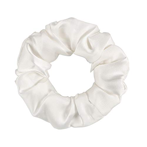 MANSPHIL 100% Pure Premium Mulberry Silk Scrunchies for Hair Ivory White, Gentle for Women Girls Hair Care, 19 Momme Natural Silk Elastic Bobbles Hair Ties Scrunchy Bands Ropes for Curly Hair, Ponytail Accessories