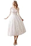 TRHTX Elegant Scoop Neck Short Wedding Dresses for Bride 2024 Ivory Lace Wedding Bridal Gowns 2025 with Sleeves Plus Size 16