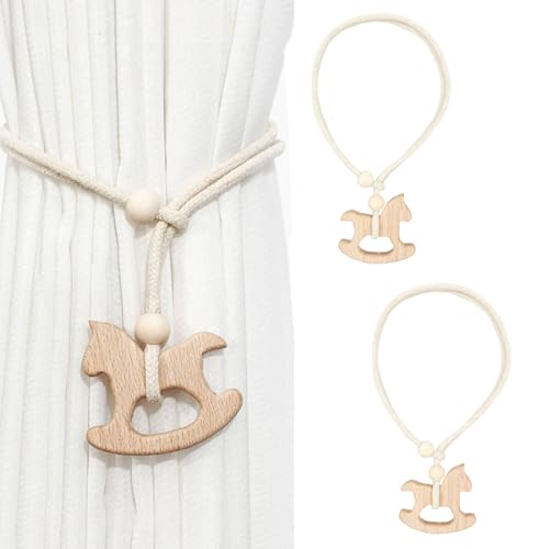 2 embrasses rideau cheval bois style nordique, design réglable, bois premium, solides et raffinées, attache rideau, embrasse rideau magnetique