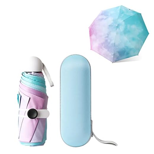 Mini Paraguas Compacto, Resistente al Viento, Paraguas de Viaje Plegable, 8 Costillas, con Estuche de Cápsula, Protección UV Impermeable, Arco iris