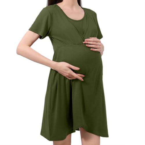 Generisch Cómodo camisón de maternidad tela suave para un sueño reparador lactancia fácil durante el embarazo, Verde militar., M