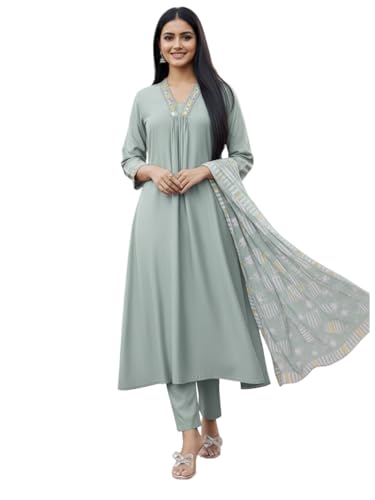 Image of SHIENZY Women's Embroidered Kurta Pant Set with Dupatta | Straight Kurta Set for Women | Ethnic Kurta Set for Women, Traditional Indian Kurta Pant Dupatta Set