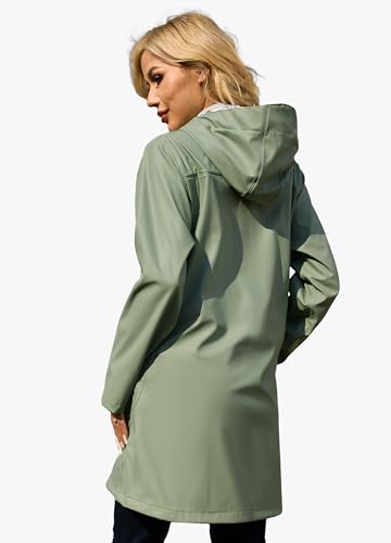 ATLASLAVA Regenjacke Damen Wasserdicht Lange Atmungsaktiv Regenmantel Gefütterte Windbreaker Übergangsjacke PU Outdoor Wandern Softshelljacke