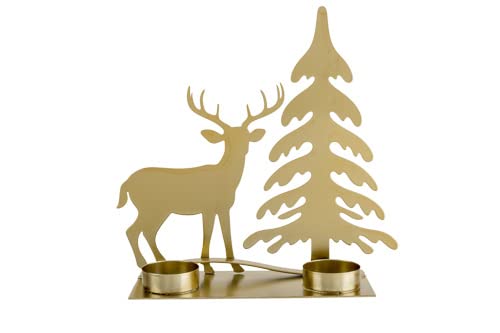 Photophore tree-deer goud 2TL en métal doré 20,5 cm pour bougies