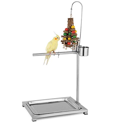 Supporto per pappagallo in acciaio inossidabile, supporto per giochi per uccelli Supporto per addestramento pappagalli Pappagallo con tazze e vassoio per Conure Cockatiel Finch Macaw(L(44x33x60cm) )