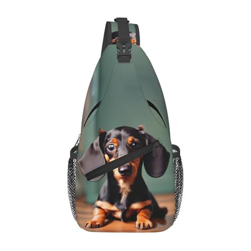 Bolso cruzado de hombro con estampado de perro salchicha miniatura 1