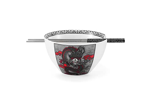 Hagary Dragon Ceramic Bowls Japanese Korean Soup Bowl Pasta Salad Dessert Serving Bowls Housewarming Wedding Gifts Designed in Korea (Black, 20 oz - 1pc)