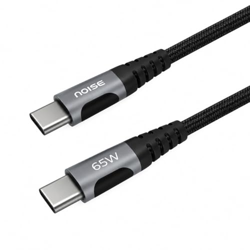 Image of Noise 65W Fast Charging USB C to USB C Cable | 50x More Durable | 1M / 3.3Ft | 5A PD charge | 480 Mbps Transfer Speed | Braided Cable For iPhones, Android, Laptops, MacBooks, Tablets (Black)