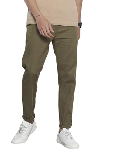 The Indian Garage Co Men Slim Fit Solid Mid-Rise Elasticated Linen Trousers Ivy Green