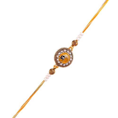 Image of VOYLLA Studded Yellow Thread Mens Rakhi For Brother|Pack Of 1|Rakhi Special|